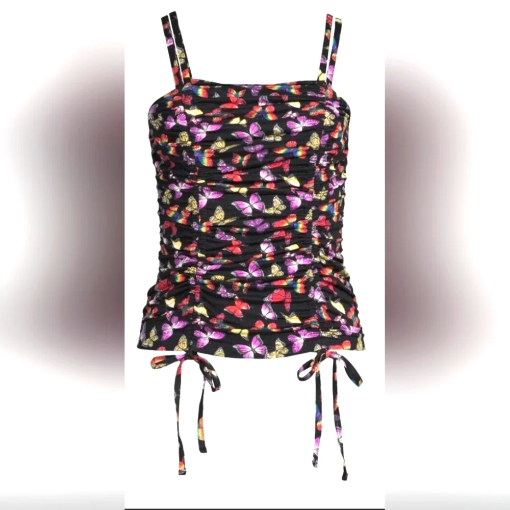 NoBo Juniors Black Soot‎ Double Ruched Tank Top MED (7-9)